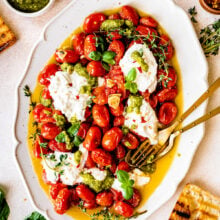 Roasted Tomato Burrata Bruschetta - Dishing Out Health