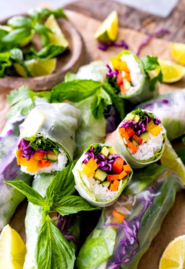 fresh vegetable spring rolls in rice paper. 