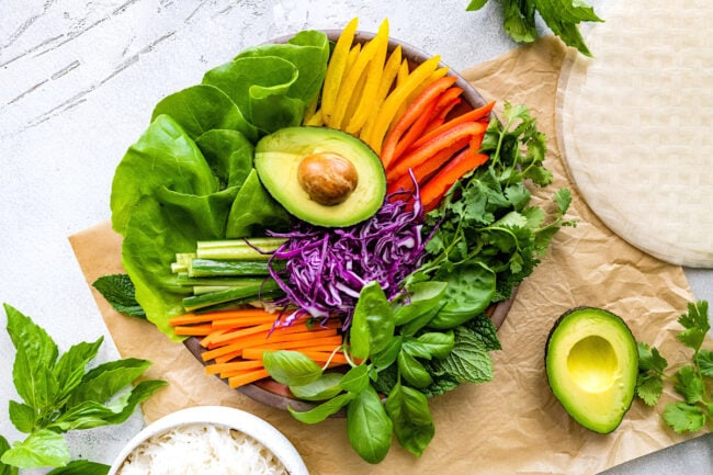 ingredients to make fresh spring rolls.