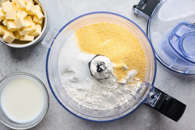 galette dough ingredients in food processor.