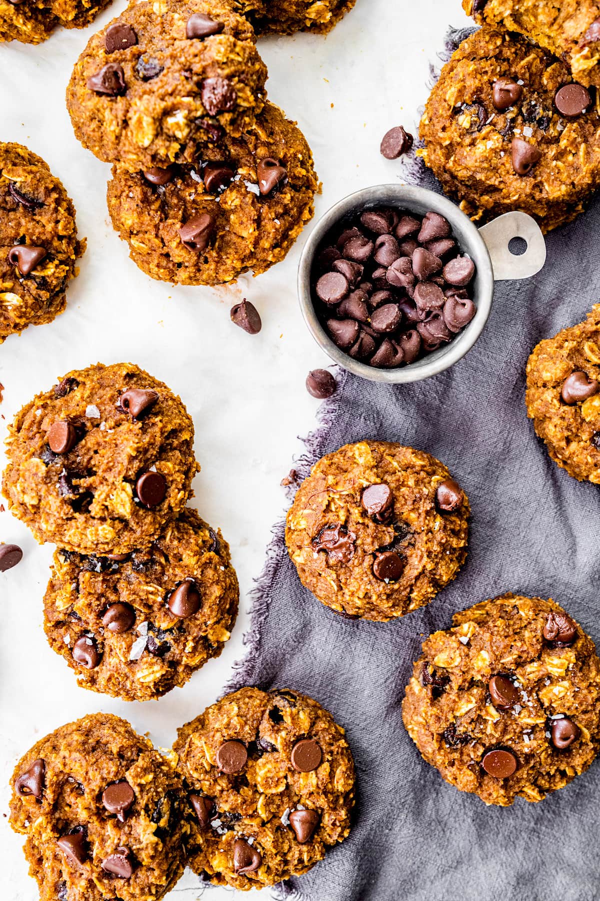 pumpkin breakfast cookies with chocolate chips. 