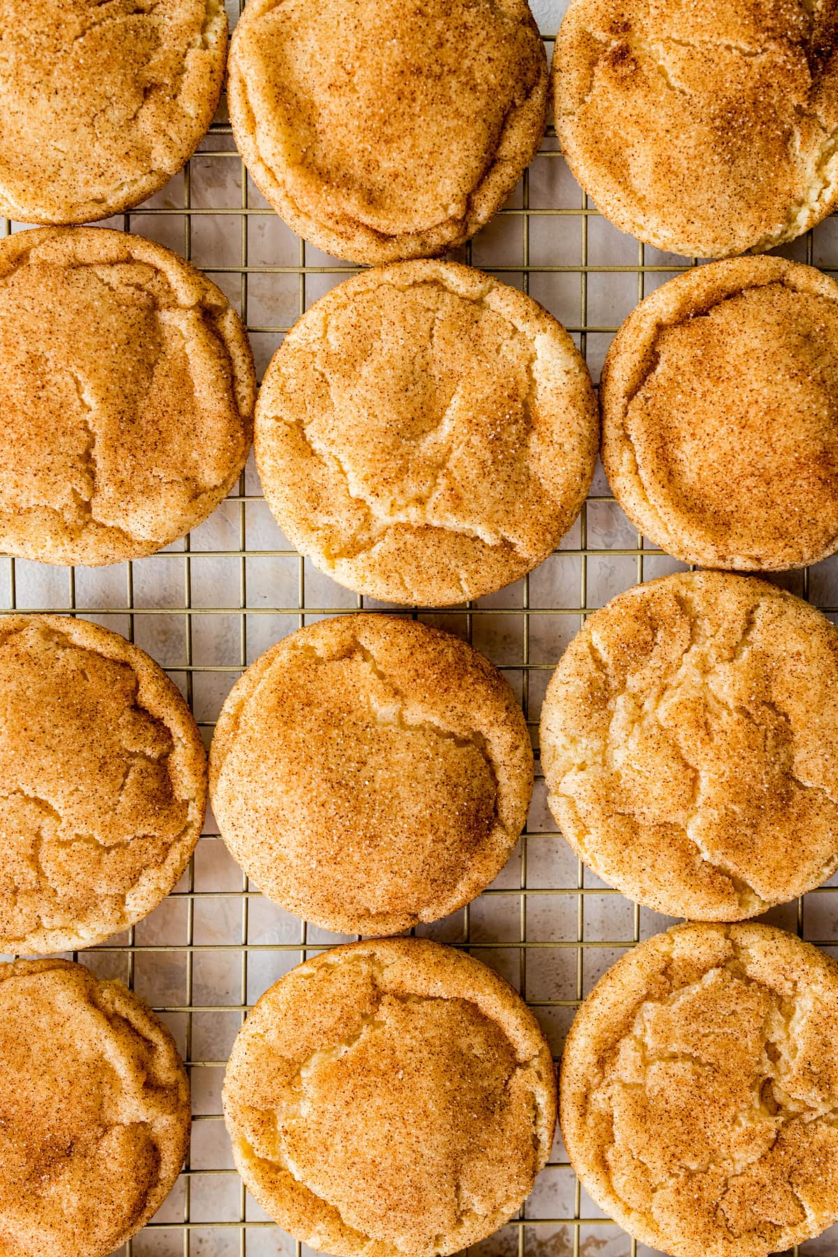 snickerdoodles on cooling rack.