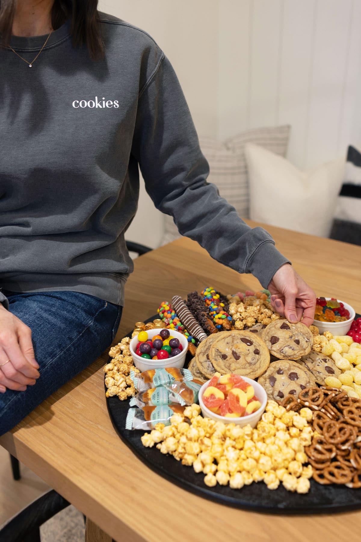 snack board with cookies. 