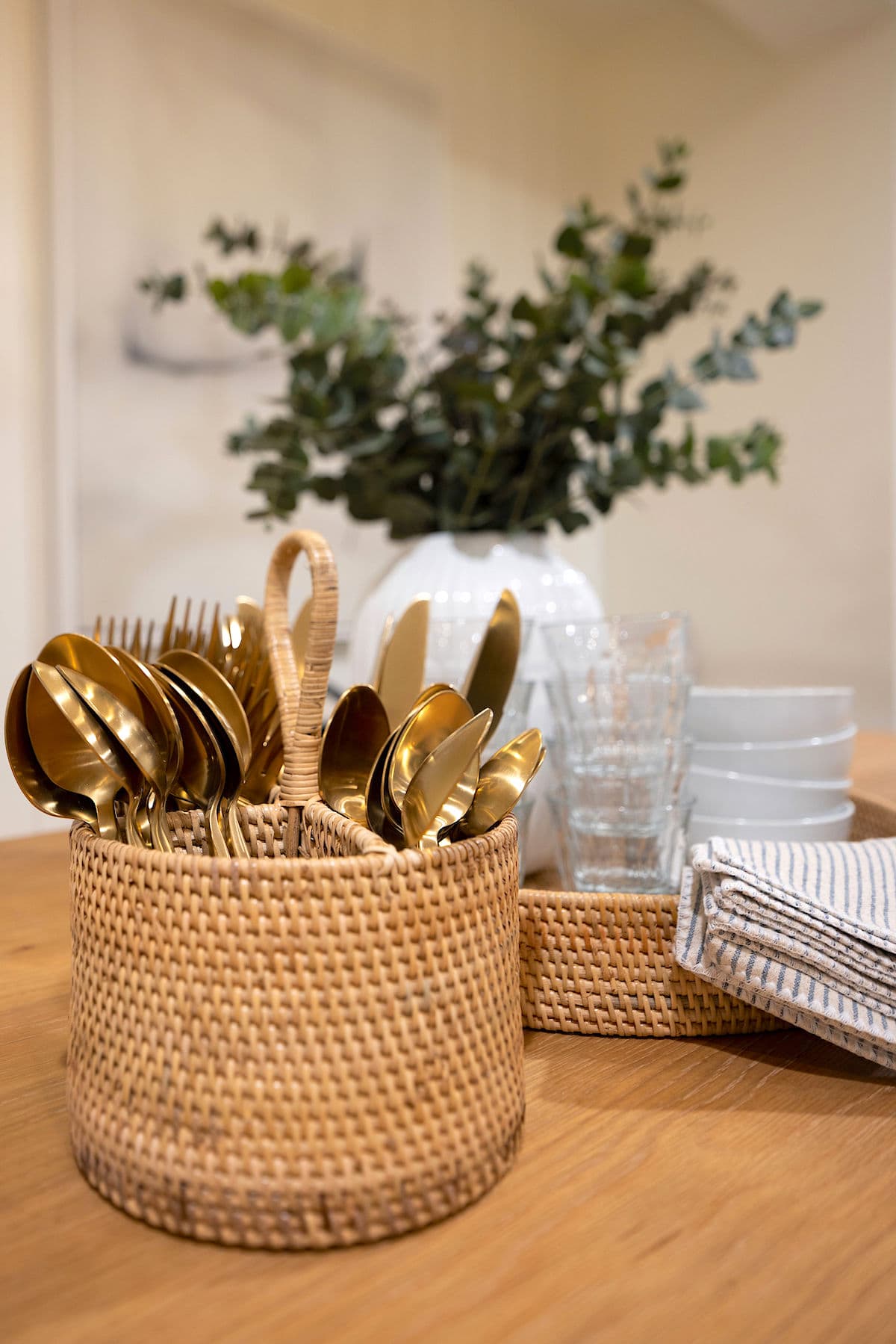dining table with flatware.