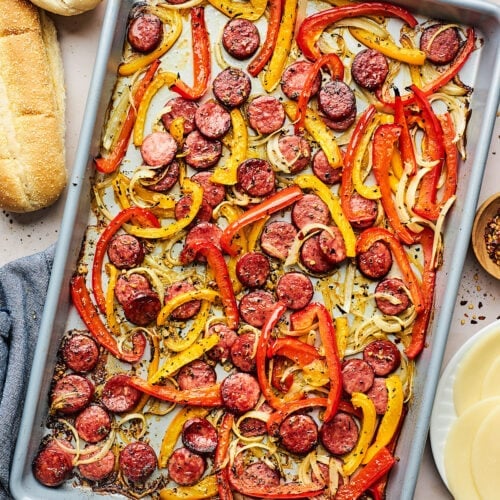 Sheet Pan Sausage and Peppers - That Skinny Chick Can Bake