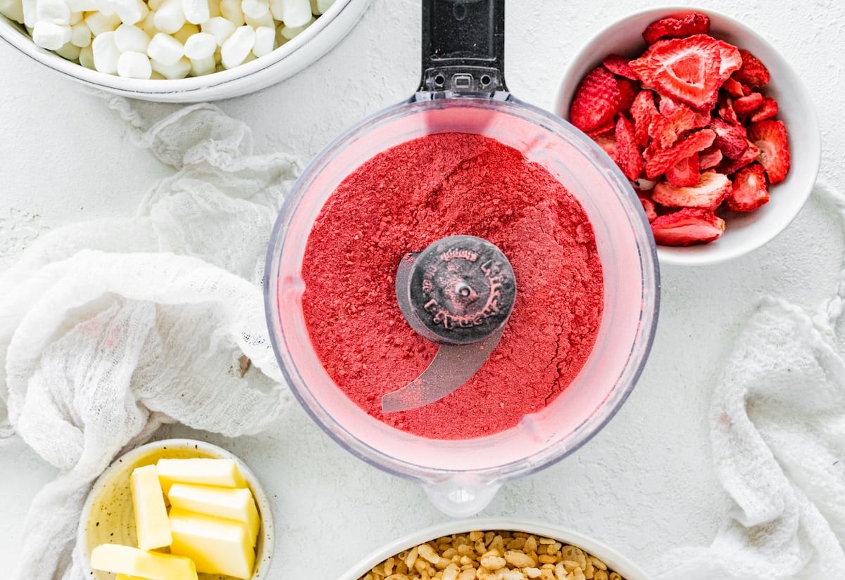 freeze dried strawberries blended to powder in food processor.