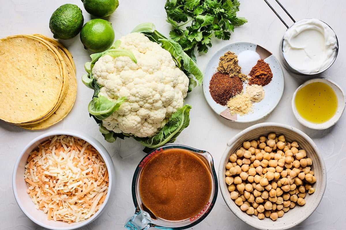ingredients to make cauliflower enchiladas.  