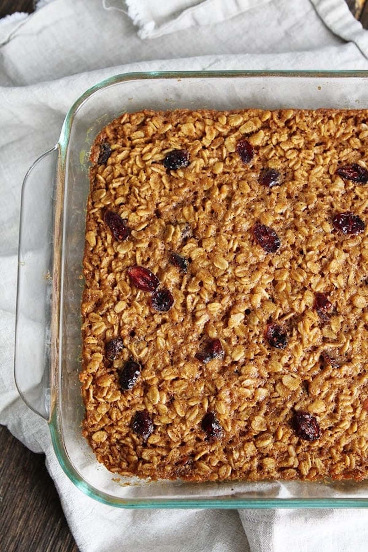 pumpkin baked oatmeal in pan. 