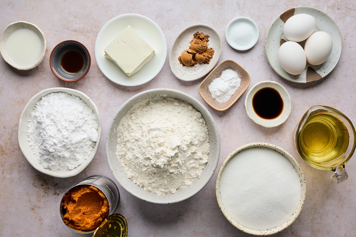 ingredients to make pumpkin bundt cake. 