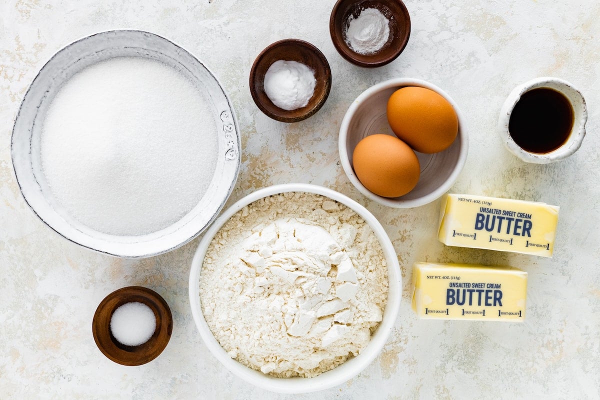 ingredients to make brown butter sugar cookies. 