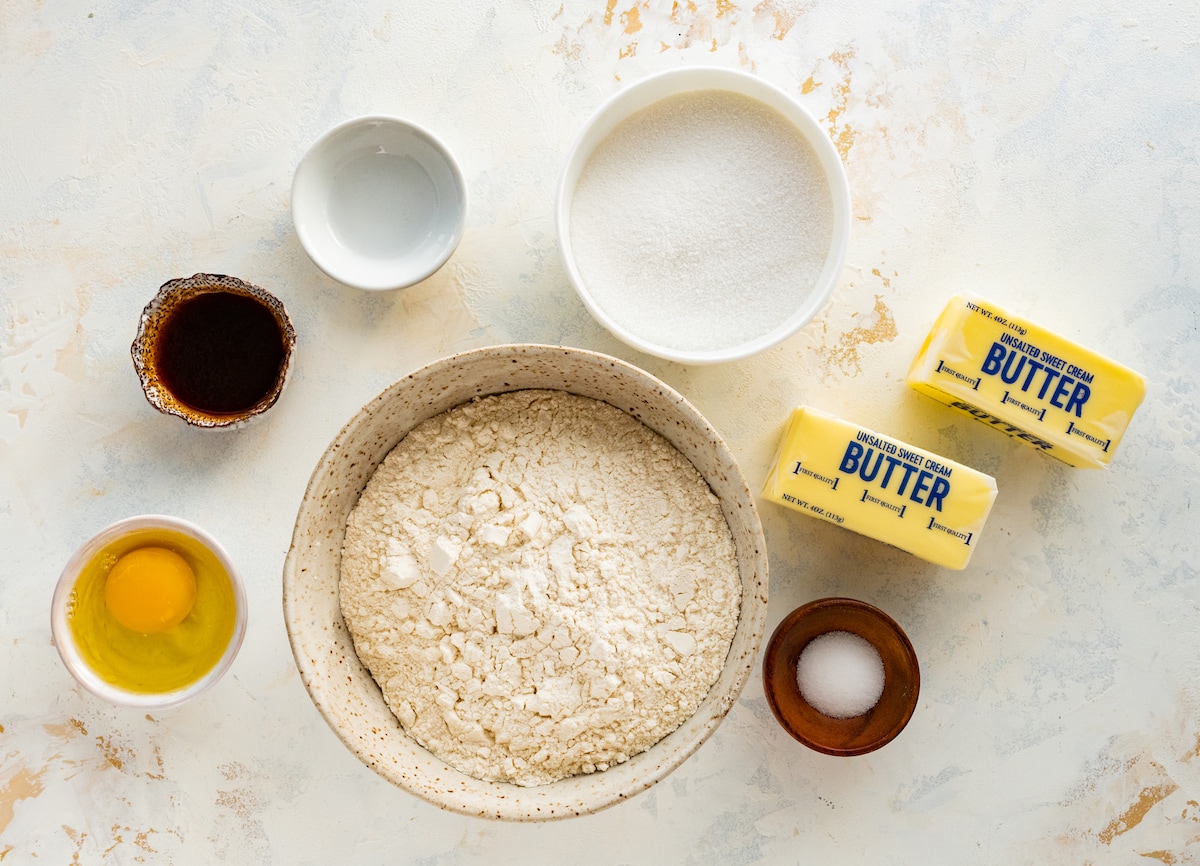 ingredients to make spritz cookies. 