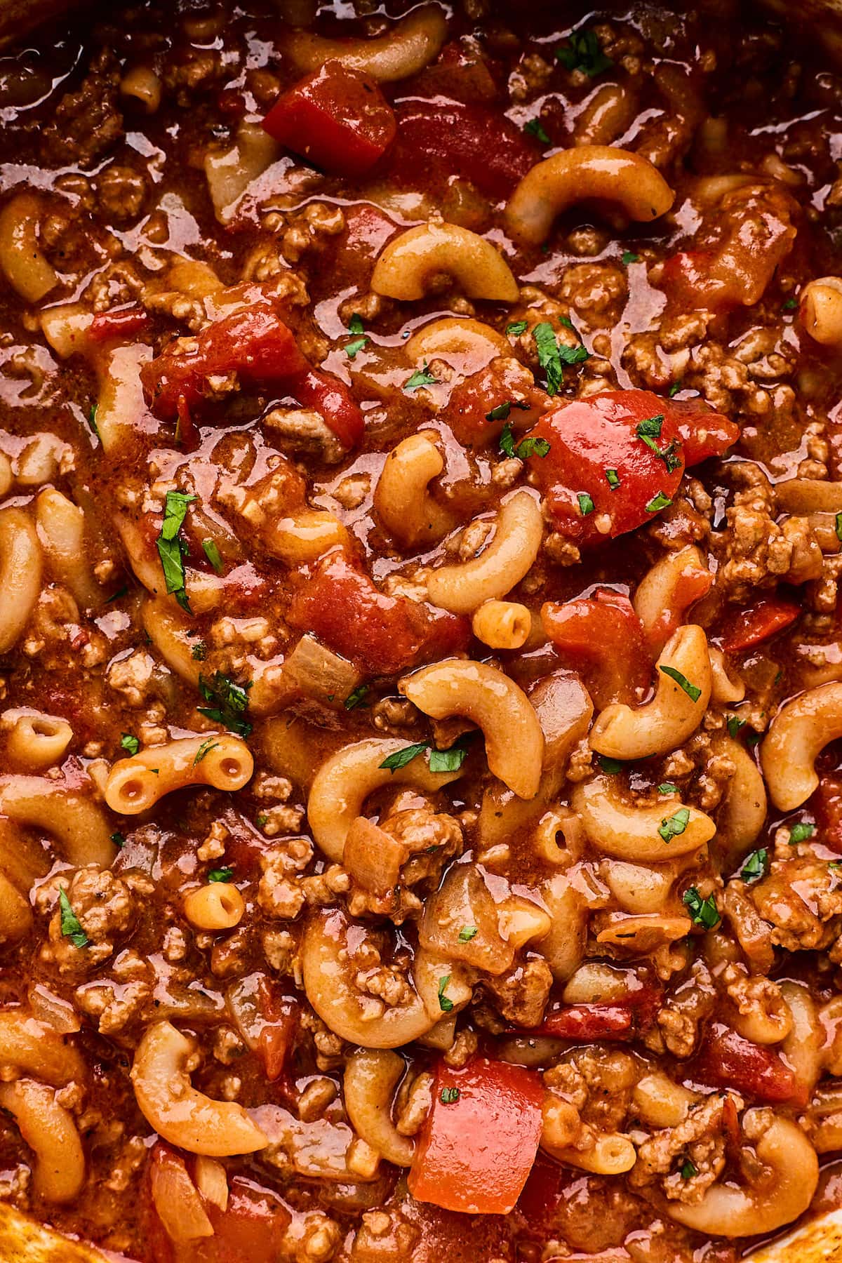 close up of goulash. 