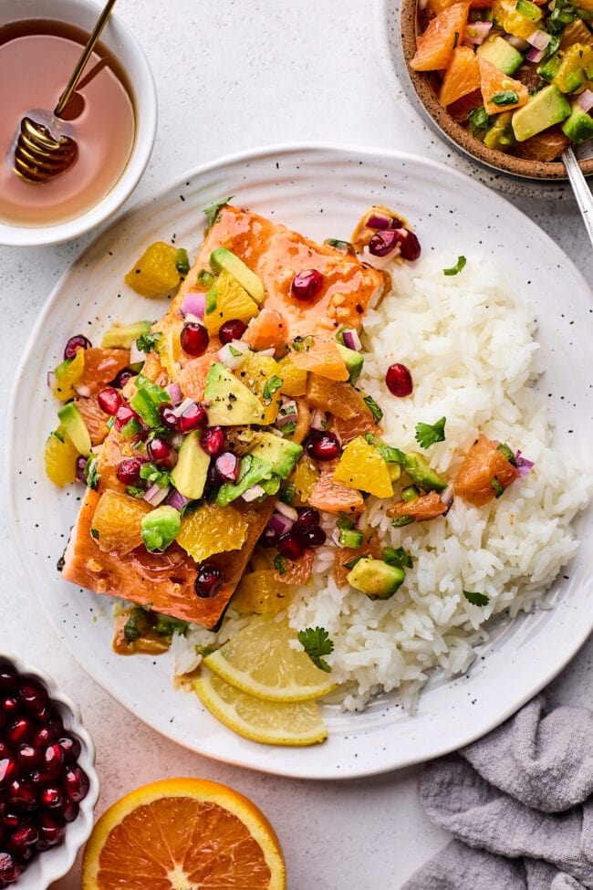 Honey Mustard Salmon with Citrus Salsa - Two Peas & Their Pod
