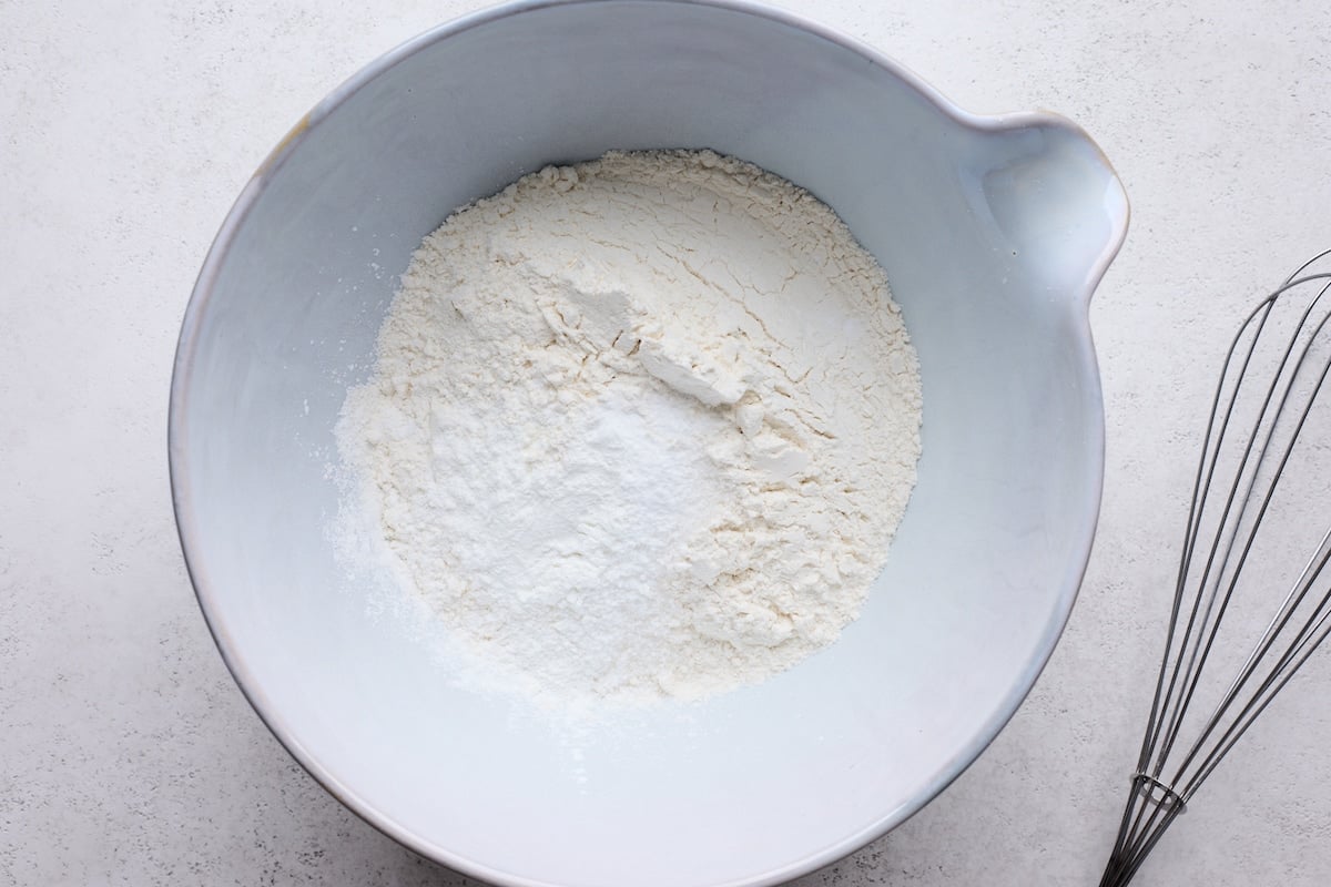 dry ingredients in mixing bowl and whisk to make drop biscuits. 