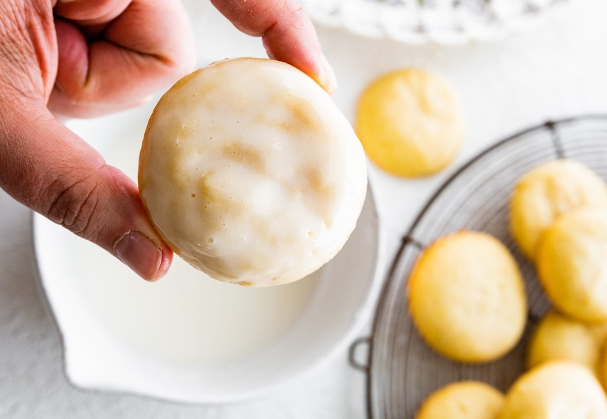 almond cookies dipped in almond glaze. 