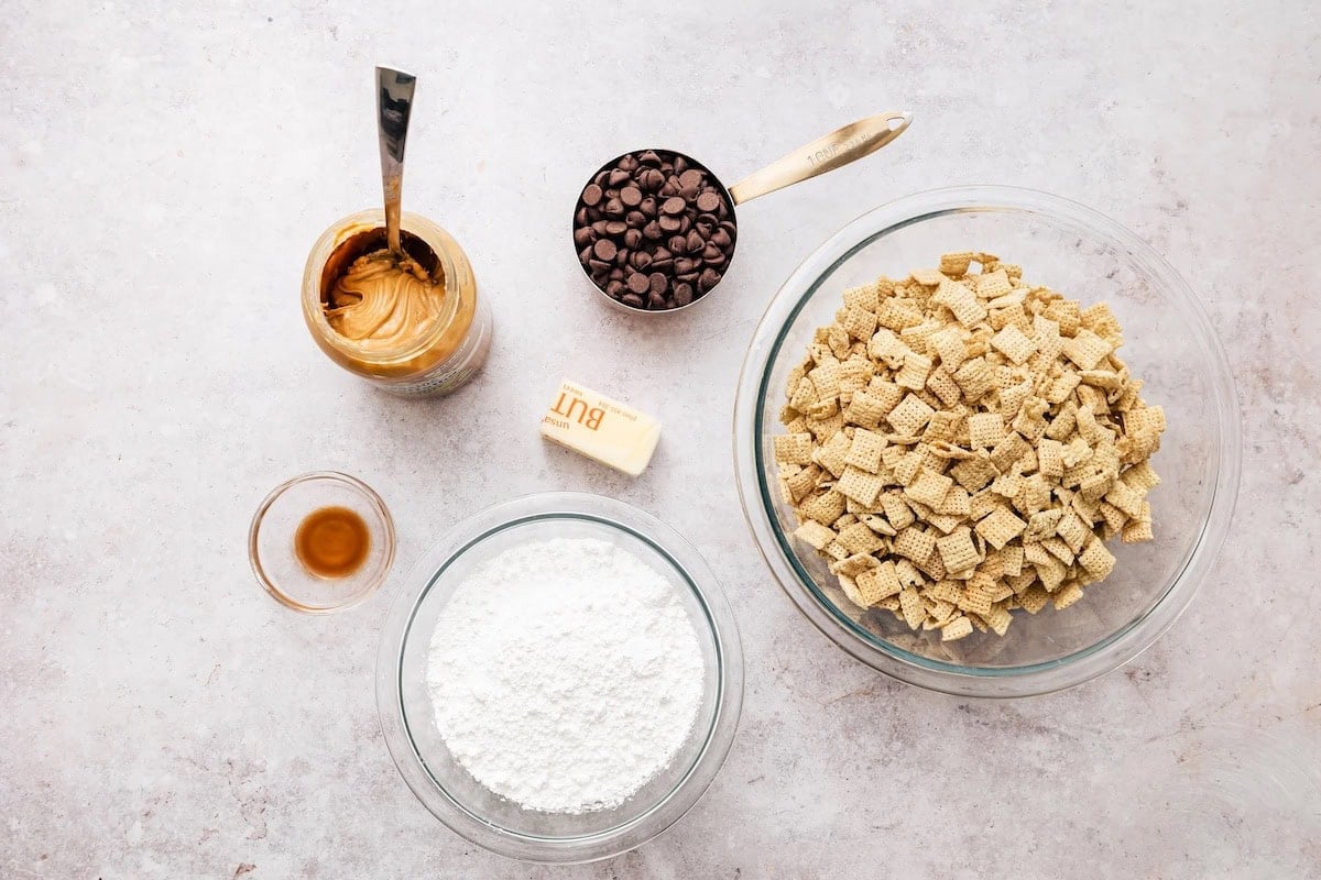 ingredients to make puppy chow.