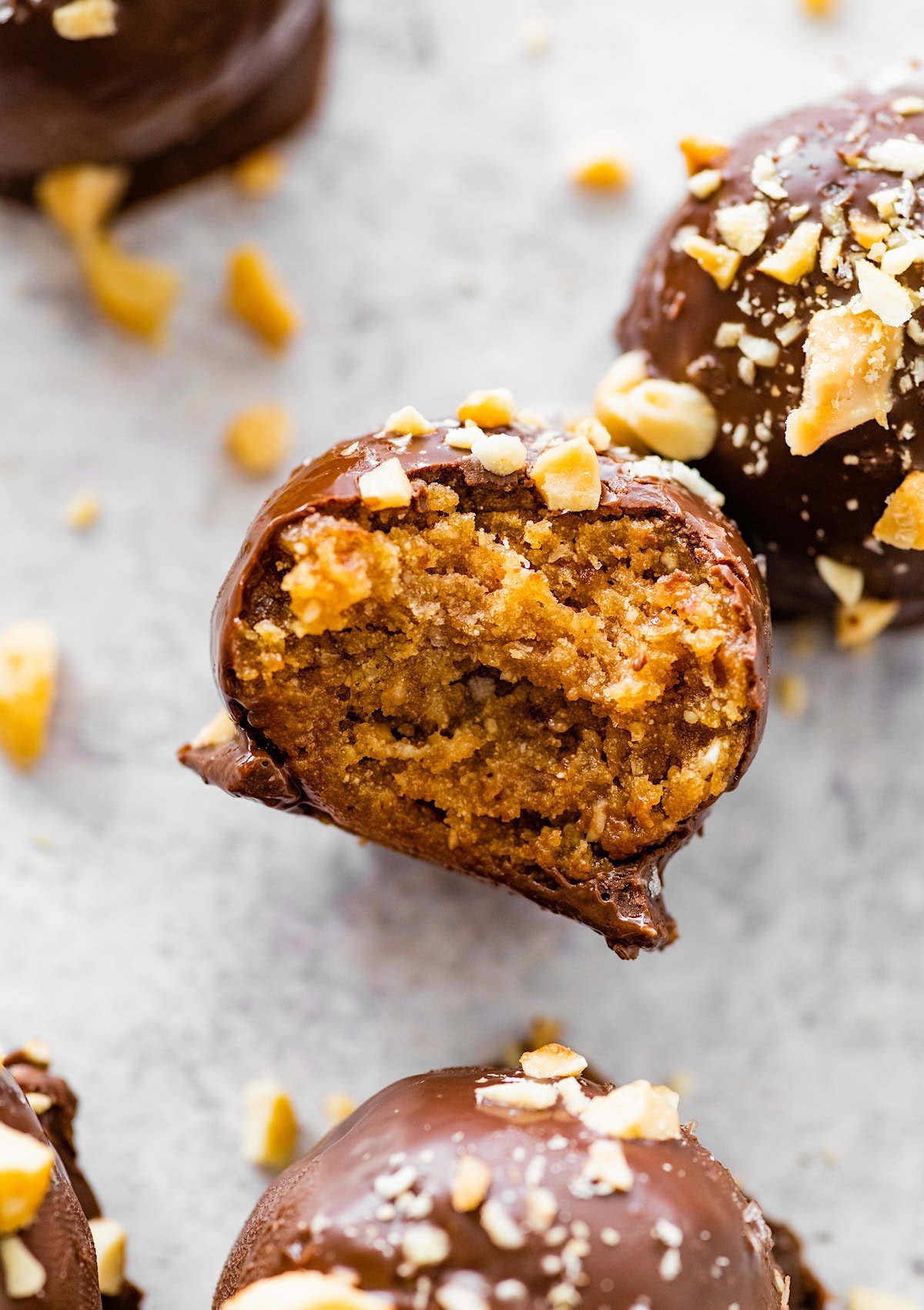 the inside of a snickers protein ball.