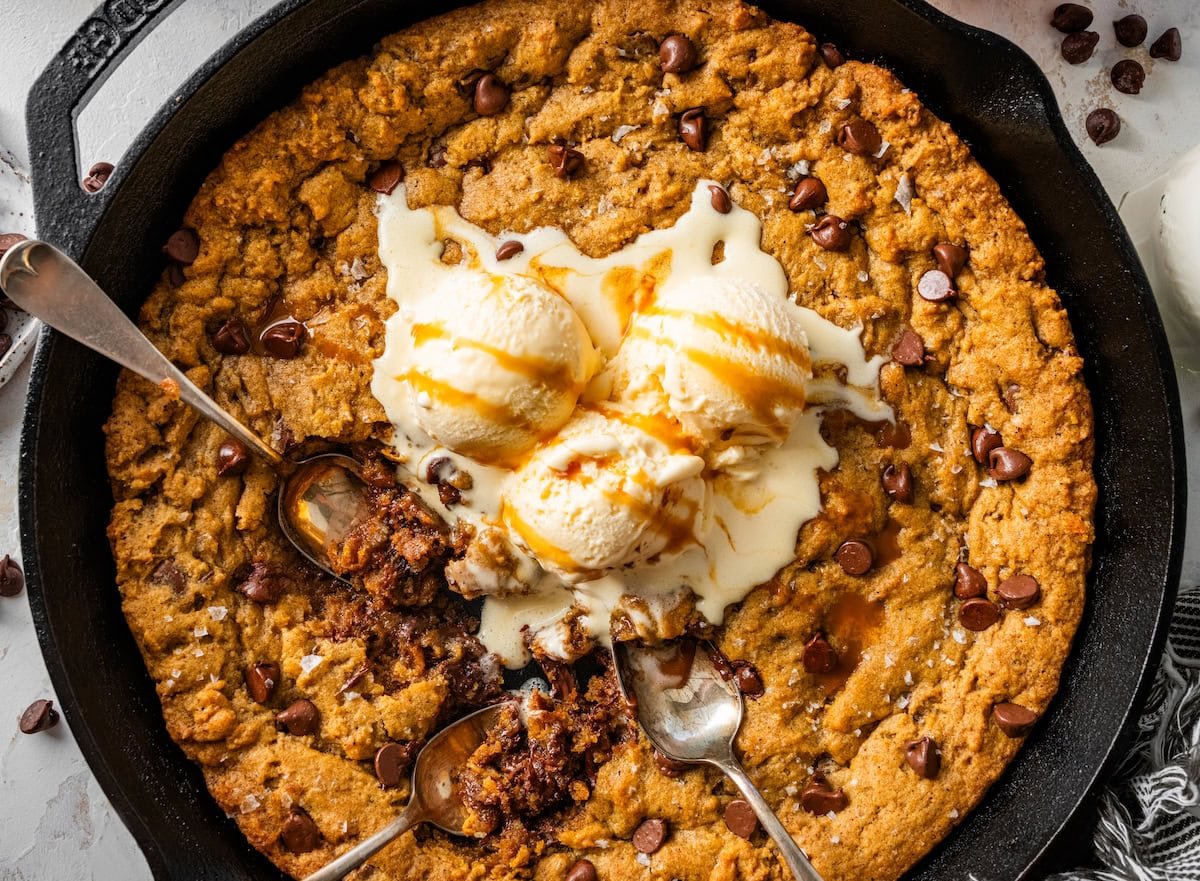 The Ultimate Pumpkin Chocolate Chip Skillet Cookie