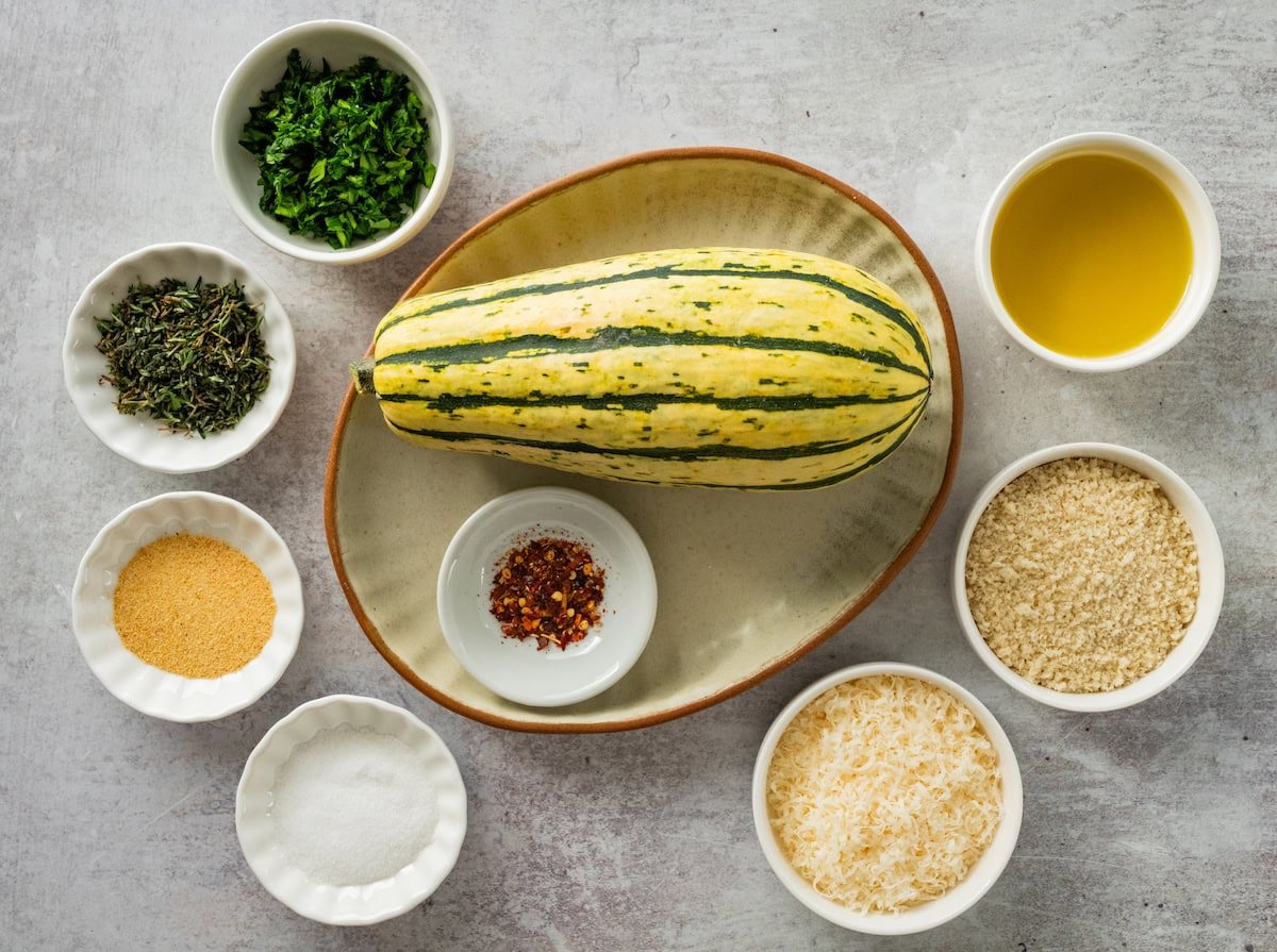 ingredients to make parmesan roasted delicata squash.
