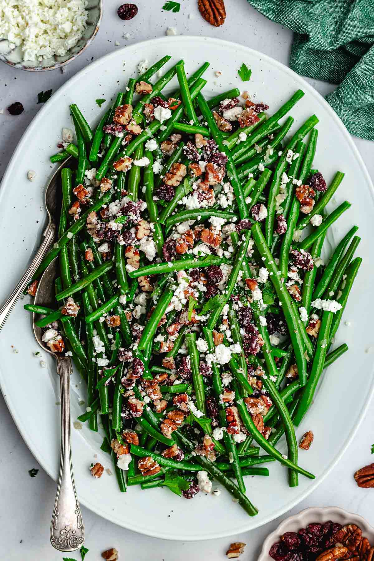 Green Beans with Pecan Cranberry Feta Crumble