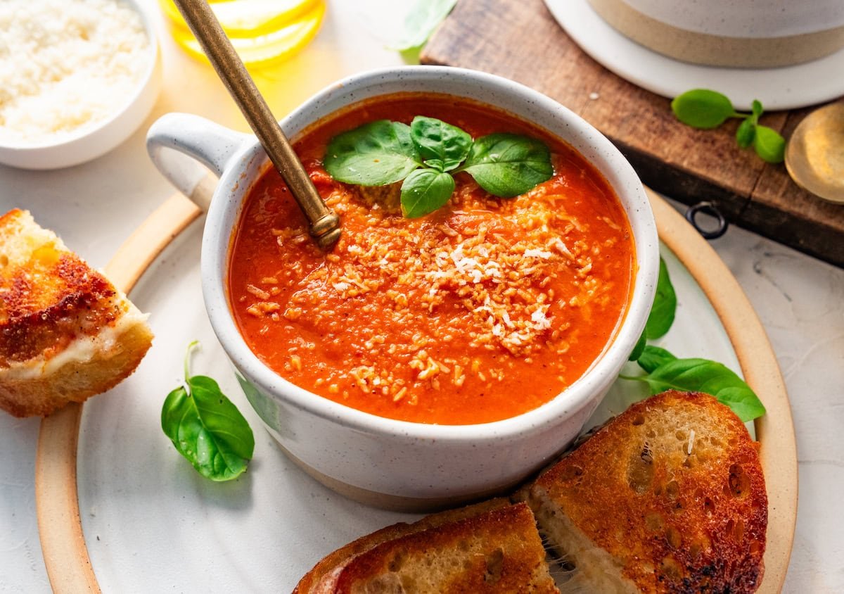 Creamy Tomato Basil Soup with White Beans & Greek Yogurt
