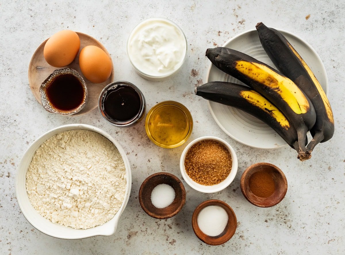 ingredients to make healthy banana bread.