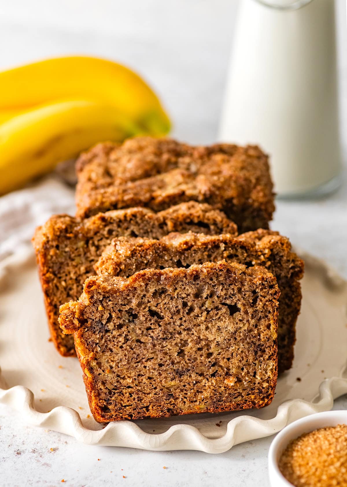 Healthy Banana bread slices on plate.
