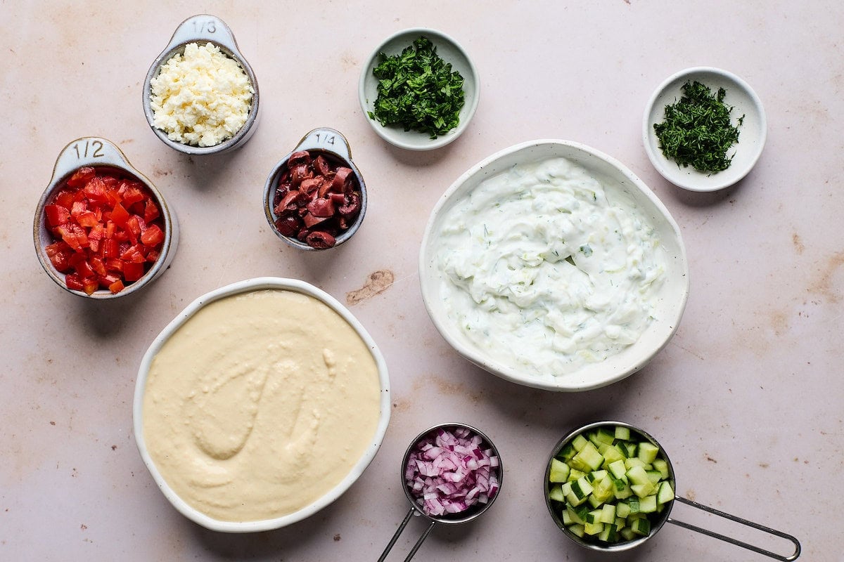 ingredients to make Greek layered dip.