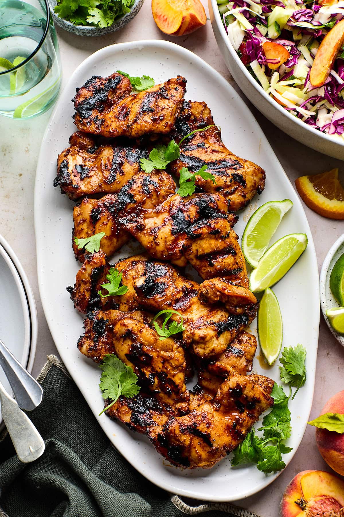 Honey Chipotle Chicken Thighs with Peach Slaw