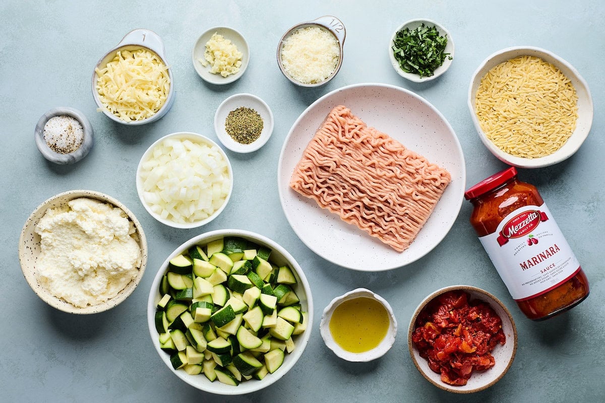 ingredients to make zucchini casserole.