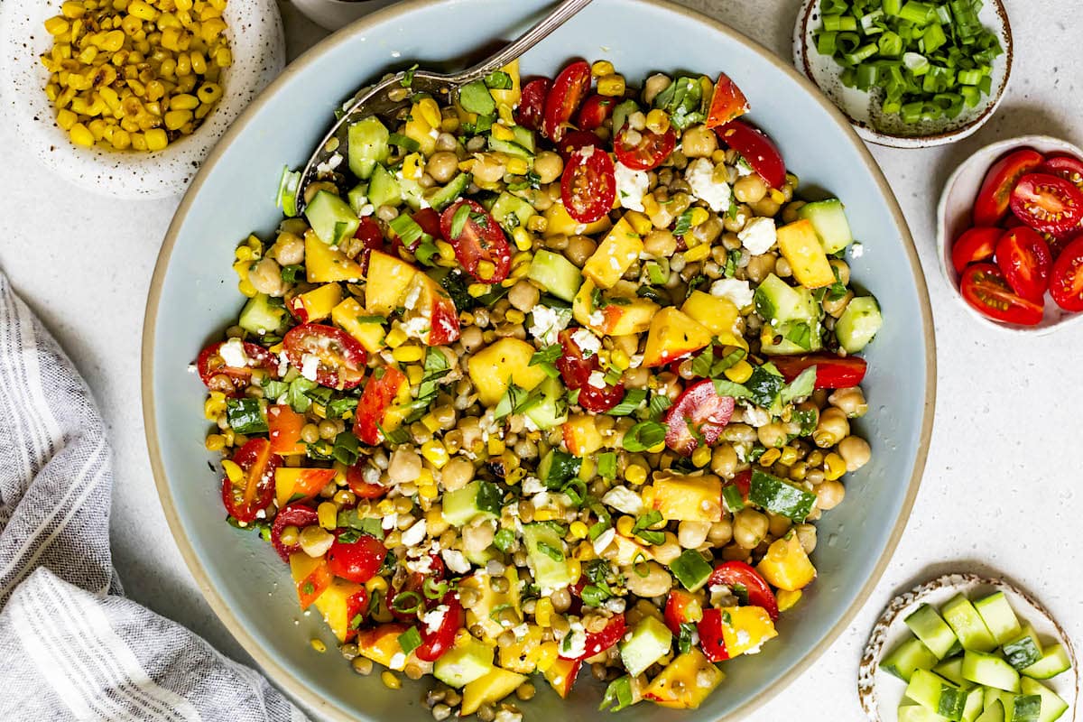 Summer Lentil Chickpea Salad, Packed with Protein & Fiber
